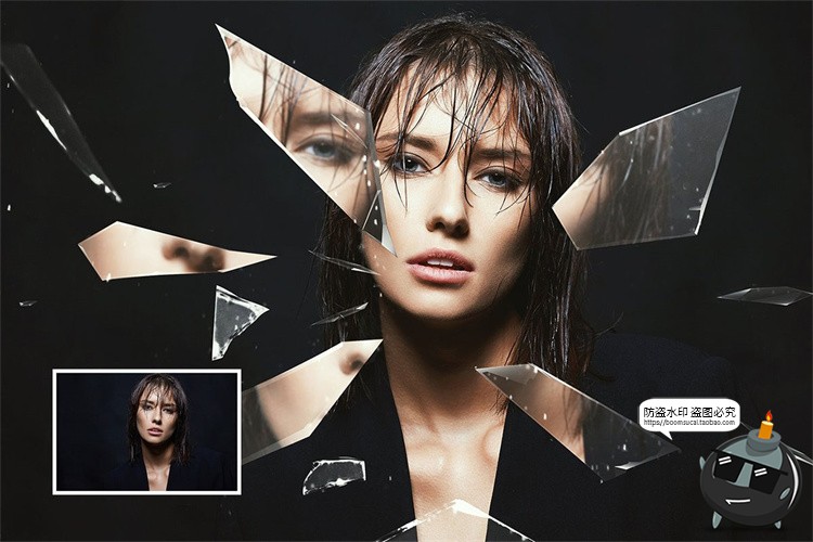 图片[3]-破碎玻璃打碎碎片悬浮飞溅魔法炫酷照片图像特效样机PSD模板素材-设计猿