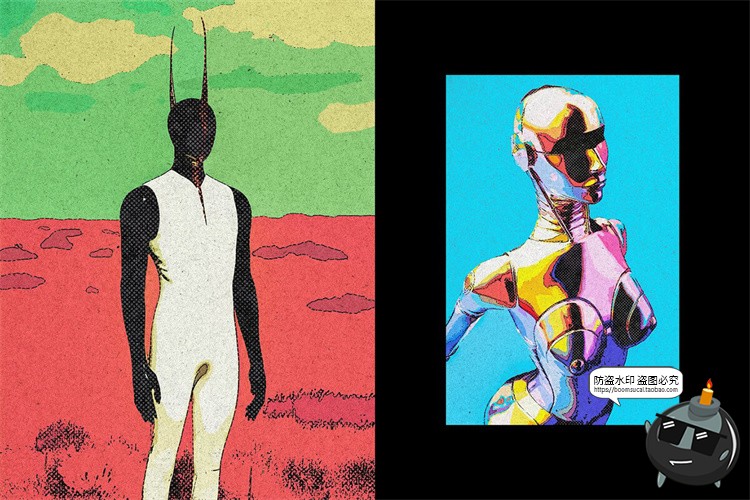 图片[2]-潮流复古手绘插画半调怀旧低保真颗粒做旧漫画滤镜特效样机PS模板-设计猿