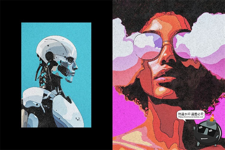 图片[3]-潮流复古手绘插画半调怀旧低保真颗粒做旧漫画滤镜特效样机PS模板-设计猿