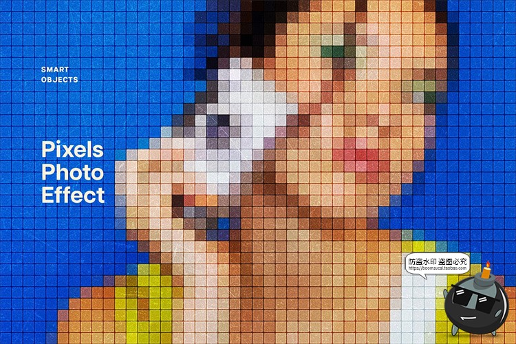 图片[1]-复古马赛克像素化照片图像模糊特效效果后期滤镜样机PSD模板素材-设计猿