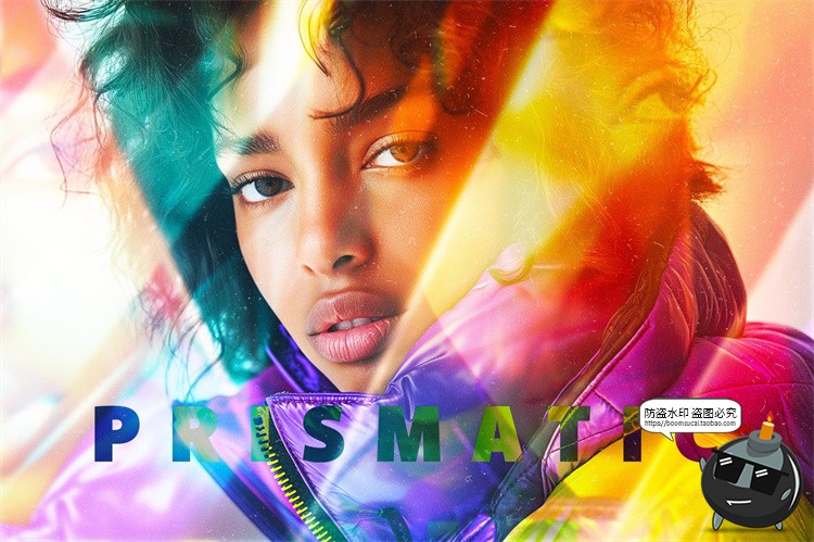 图片[1]-棱镜破碎玻璃折射虹光渐变照片图像特效智能贴图样机PSD模板素材-设计猿