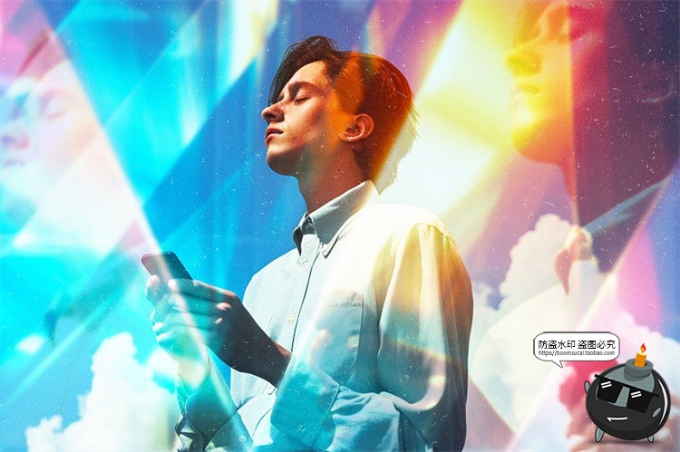 图片[2]-棱镜破碎玻璃折射虹光渐变照片图像特效智能贴图样机PSD模板素材-设计猿