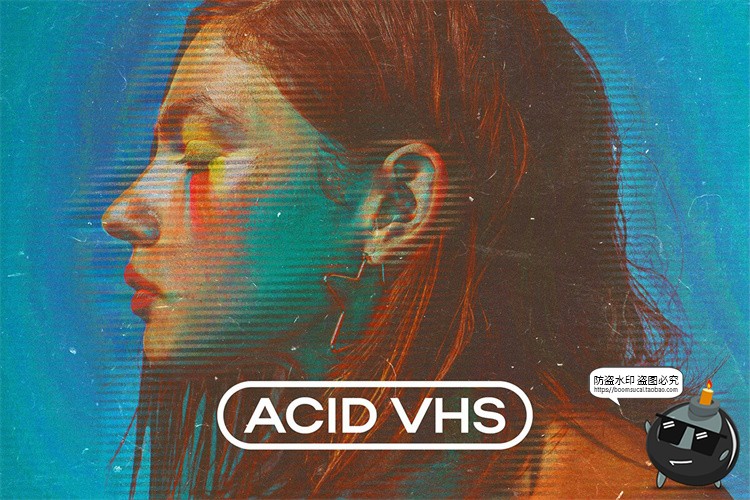 图片[1]-潮流复古酸性VHS影像故障褪色失真图像照片滤样机特效PSD模板素材-设计猿