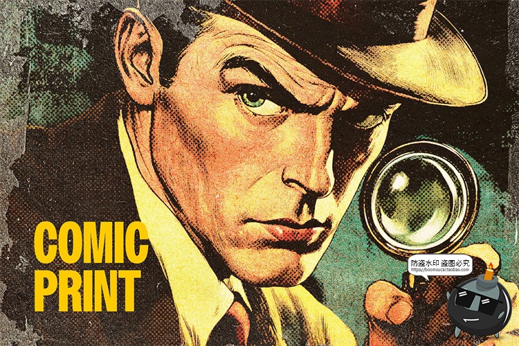 图片[1]-潮流复古怀旧手绘漫画半调做旧颗粒噪点插画滤镜样机特效PSD模板-设计猿