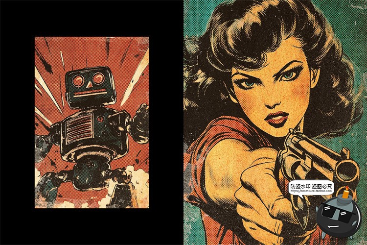 图片[6]-潮流复古怀旧手绘漫画半调做旧颗粒噪点插画滤镜样机特效PSD模板-设计猿