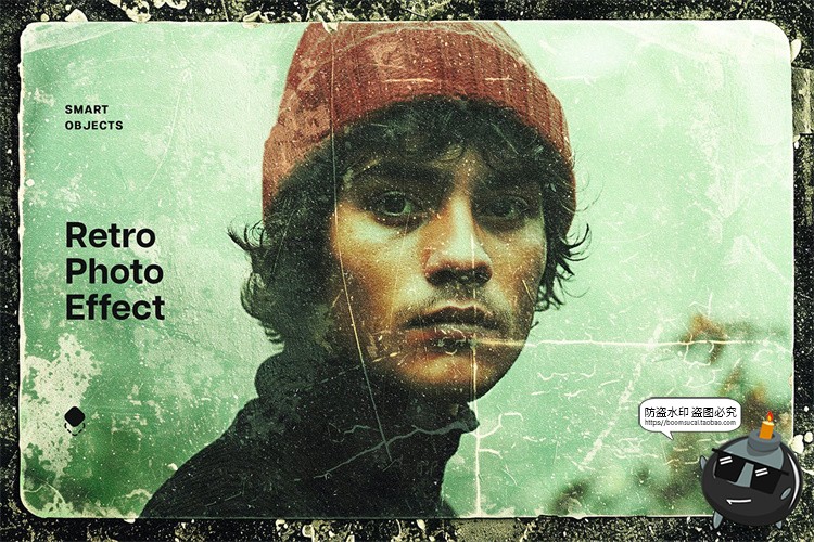 图片[1]-复古泛黄划痕褶皱老式照片怀旧效果后期特效滤镜样机PSD模板素材-设计猿