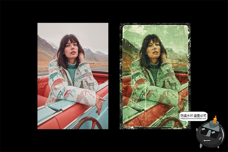 图片[2]-复古泛黄划痕褶皱老式照片怀旧效果后期特效滤镜样机PSD模板素材-设计猿