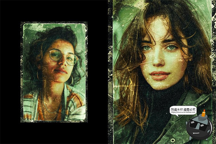 图片[3]-复古泛黄划痕褶皱老式照片怀旧效果后期特效滤镜样机PSD模板素材-设计猿