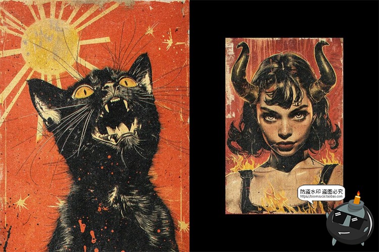 图片[4]-潮流复古怀旧磨损粗糙颗粒噪点漫画做旧丝网特效样机PSD模版素材-设计猿