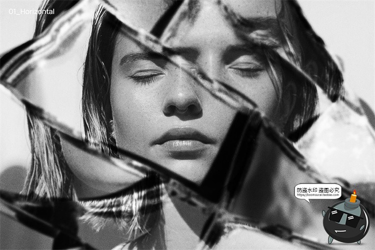 图片[3]-黑白单色透明碎玻璃折射破损裂痕碎片肌理图片特效样机PS模板素材-设计猿