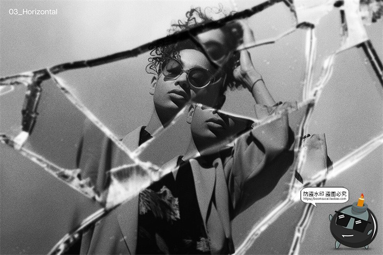 图片[7]-黑白单色透明碎玻璃折射破损裂痕碎片肌理图片特效样机PS模板素材-设计猿