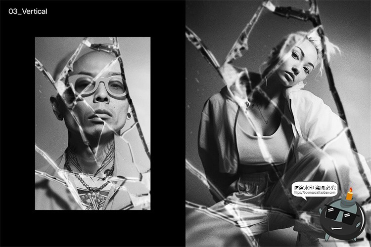 图片[8]-黑白单色透明碎玻璃折射破损裂痕碎片肌理图片特效样机PS模板素材-设计猿