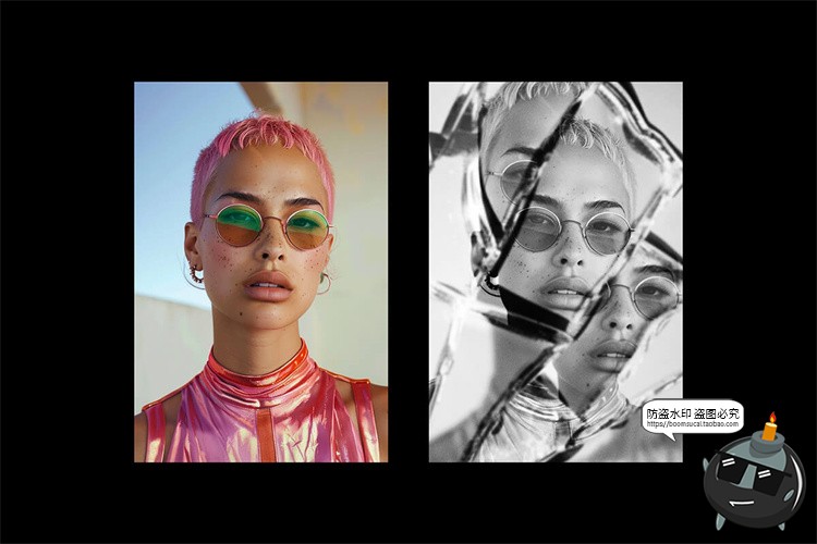 图片[10]-黑白单色透明碎玻璃折射破损裂痕碎片肌理图片特效样机PS模板素材-设计猿