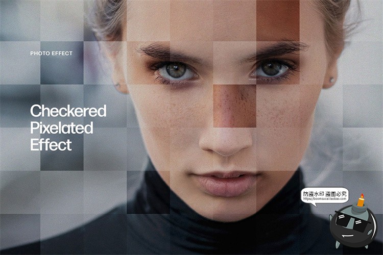 图片[1]-照片图像棋盘方格像素化马赛克模糊效果特效滤镜样机PSD模板素材-设计猿