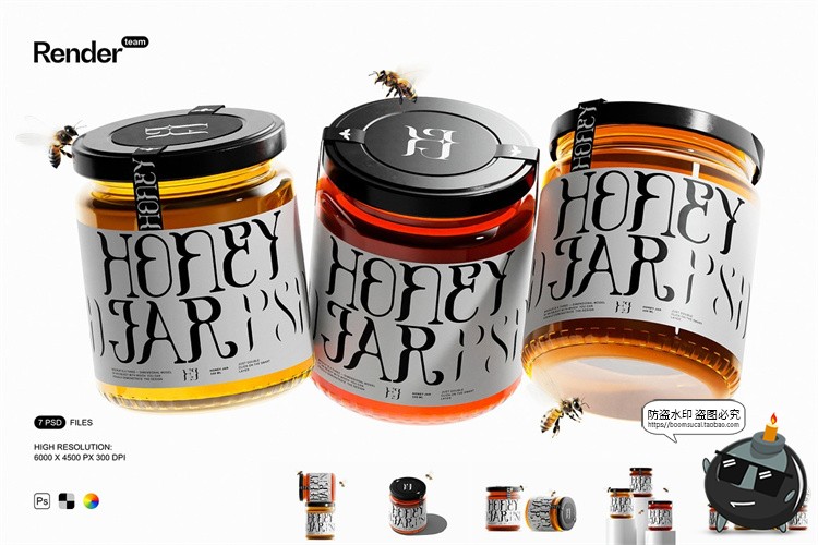 图片[1]-玻璃罐蜂蜜果酱密封分装瓶产品包装效果图展示样机PSD模板ps素材-设计猿
