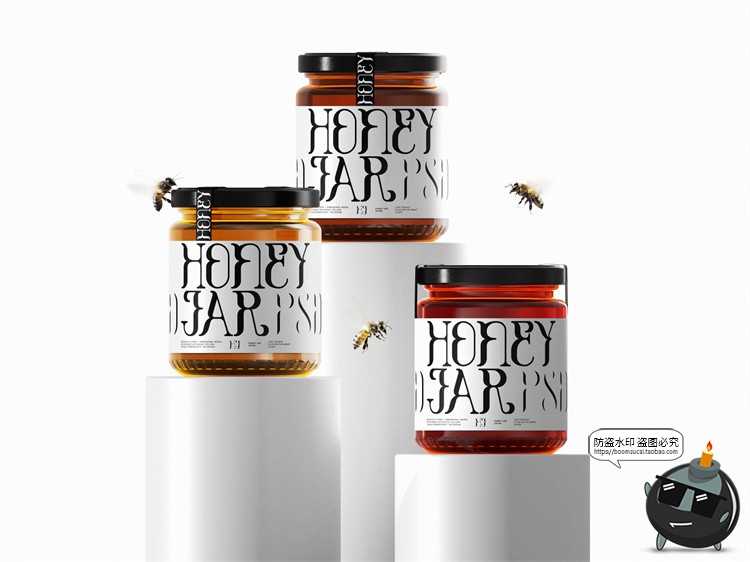 玻璃罐蜂蜜果酱密封分装瓶产品包装效果图展示样机PSD模板ps素材-设计猿