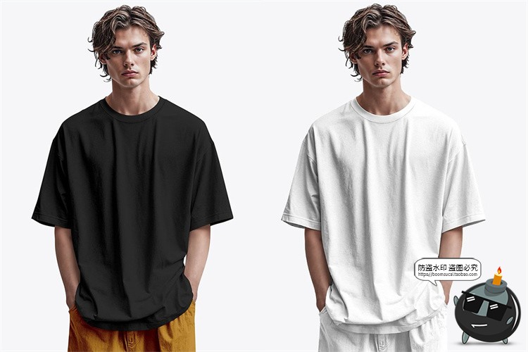 图片[3]-男款圆领短袖T恤衫模特上身效果品牌logo标识贴图PSD模板样机素材-设计猿