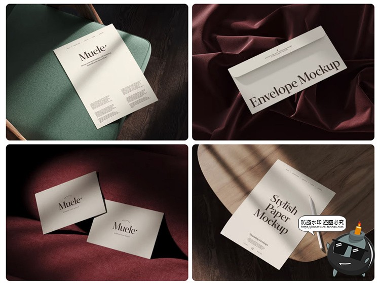 图片[3]-复古优雅光影名片信封信纸画册封面效果图展示PSD模板样机ps素材-设计猿