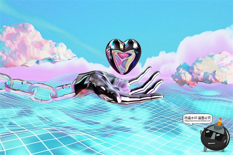 抽象潮流科幻蒸汽波霓虹赛博朋克艺术PNG免抠拼贴图片PSD模板素材-设计猿