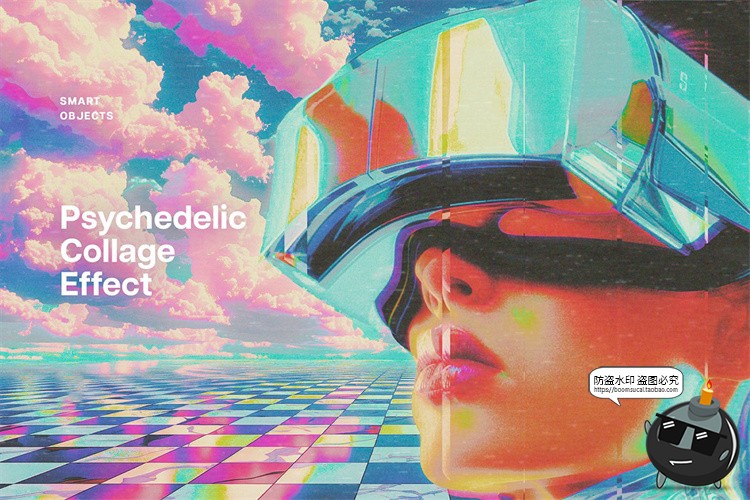图片[1]-复古蒸汽波迷幻全息故障影像拼贴照片图像滤镜特效样机PS模板素材-设计猿