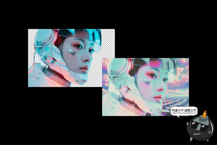 图片[2]-复古蒸汽波迷幻全息故障影像拼贴照片图像滤镜特效样机PS模板素材-设计猿