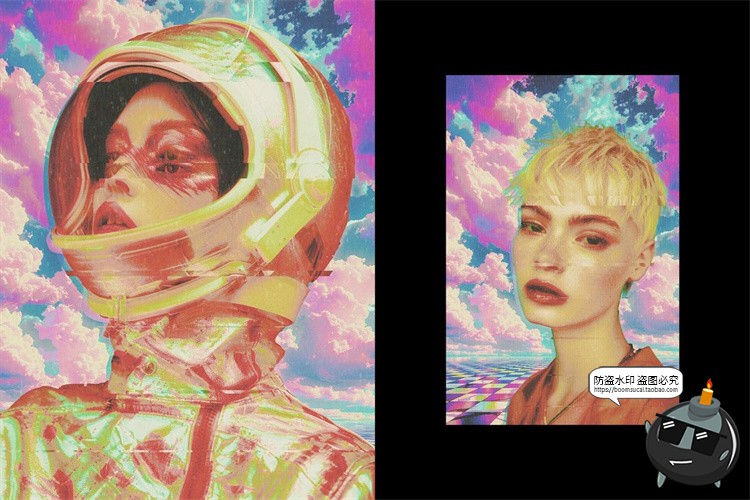 图片[6]-复古蒸汽波迷幻全息故障影像拼贴照片图像滤镜特效样机PS模板素材-设计猿