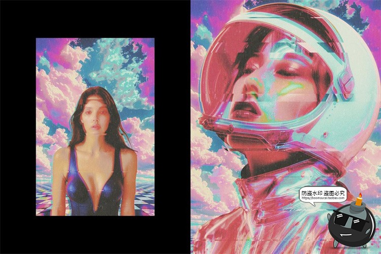 图片[7]-复古蒸汽波迷幻全息故障影像拼贴照片图像滤镜特效样机PS模板素材-设计猿