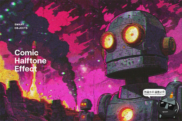图片[1]-漫画半色调复古未来主义照片图像效果滤镜特效样机PSD模板PS素材-设计猿