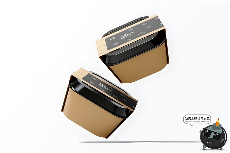 图片[1]-食品外卖包装打包纸盒模型腰封品牌logo展示贴图PSD样机PS素材-设计猿