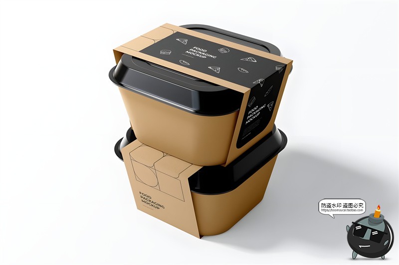 图片[2]-食品外卖包装打包纸盒模型腰封品牌logo展示贴图PSD样机PS素材-设计猿