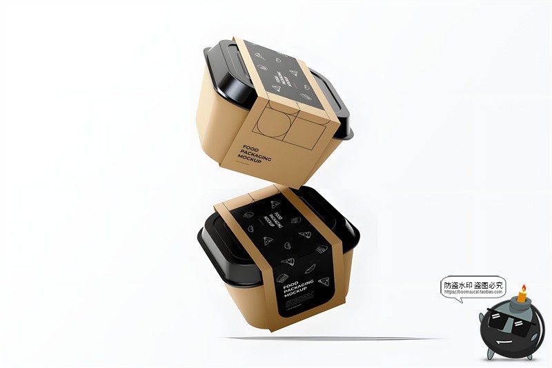 图片[5]-食品外卖包装打包纸盒模型腰封品牌logo展示贴图PSD样机PS素材-设计猿