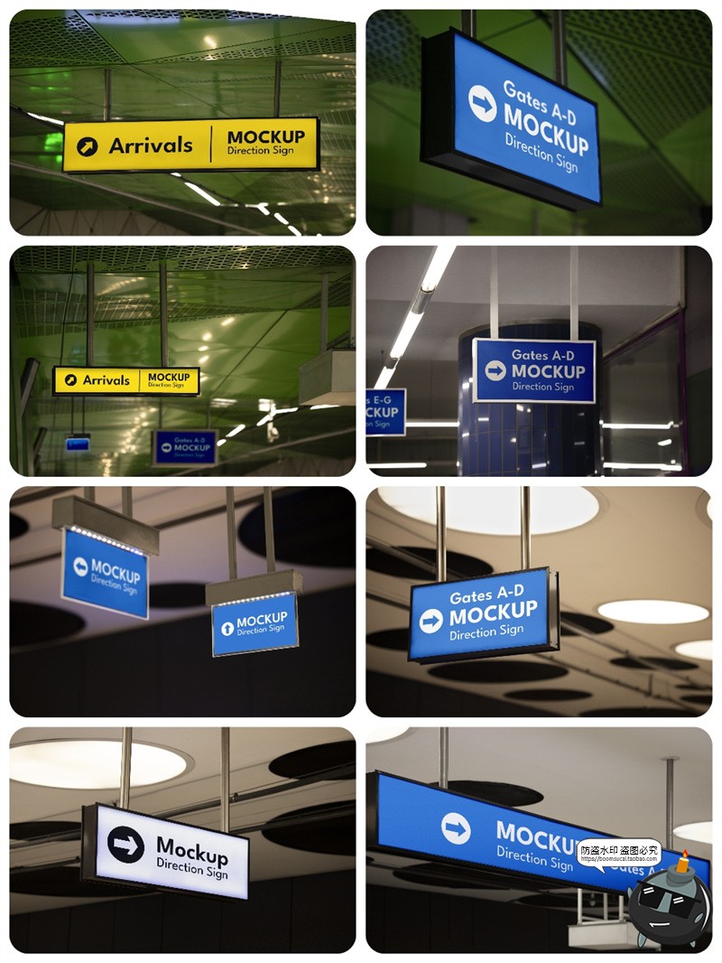 图片[2]-机场车站高铁站室内导视指示牌路牌导航VI展示样机PSD模板ps素材-设计猿