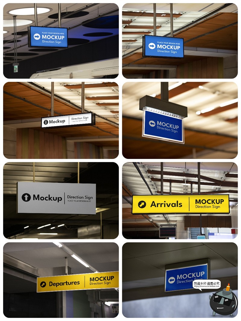 图片[3]-机场车站高铁站室内导视指示牌路牌导航VI展示样机PSD模板ps素材-设计猿