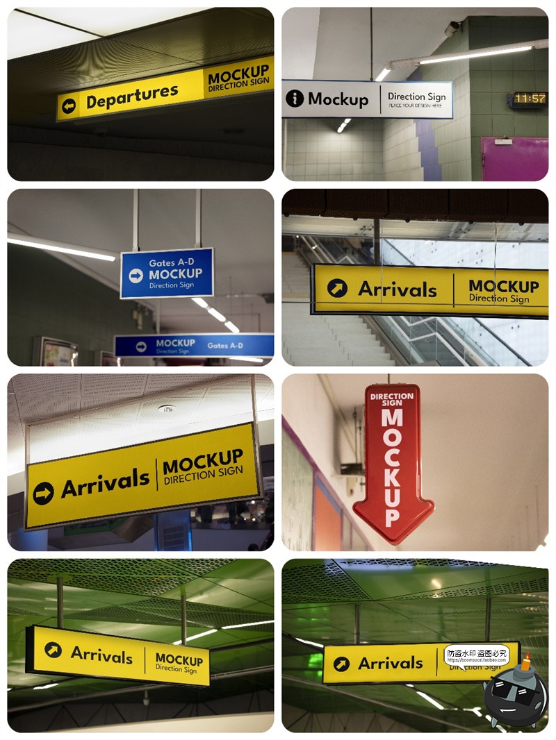 机场车站高铁站室内导视指示牌路牌导航VI展示样机PSD模板ps素材-设计猿