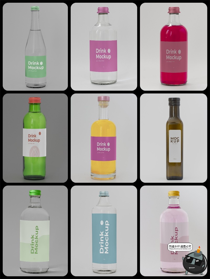 图片[4]-玻璃酒瓶果汁饮料瓶苏打水橄榄油透明包装标贴PSD贴图样机PS素材-设计猿