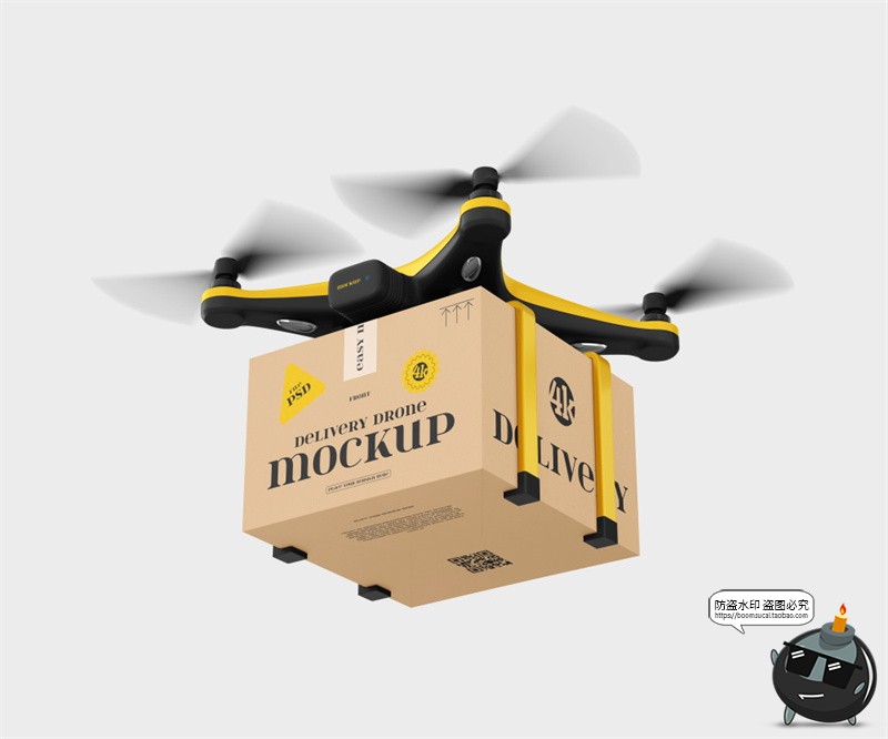 图片[3]-无人机送货纸箱纸盒模型概念LOGO贴图效果展示样机PSD模板ps素材-设计猿