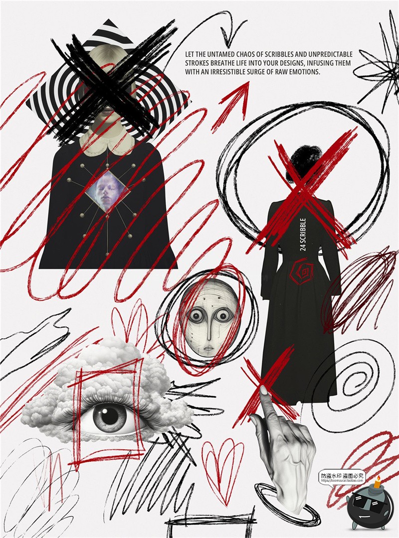 复古空灵纸张情绪拼贴报纸剪贴画雕塑花卉插图涂鸦PNG免抠素材图-设计猿