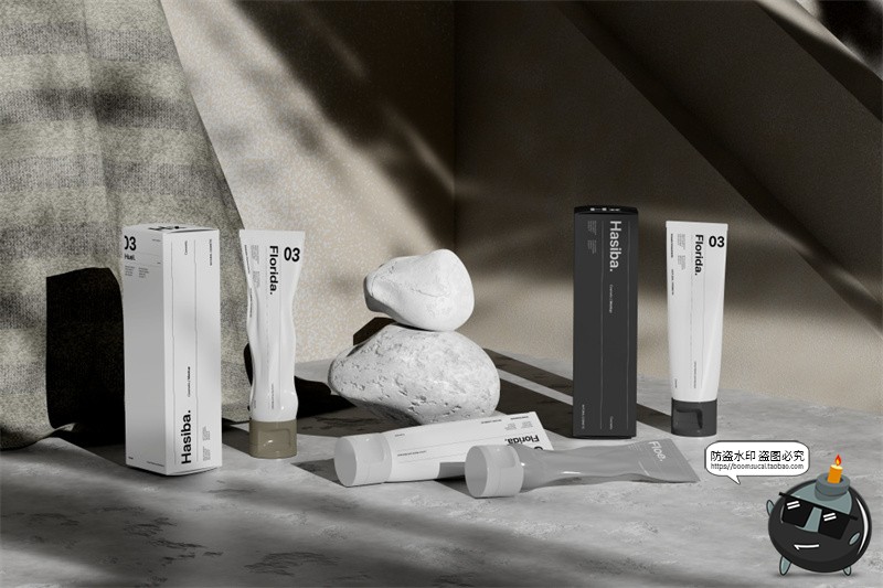 图片[1]-护手霜乳液面霜护肤品水泥工业风包装效果图展示样机PSD模板素材-设计猿