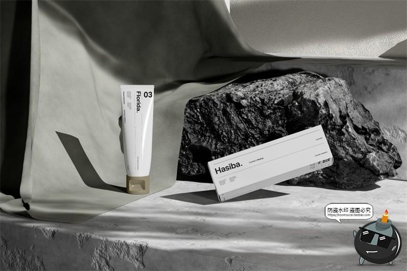 图片[2]-护手霜乳液面霜护肤品水泥工业风包装效果图展示样机PSD模板素材-设计猿