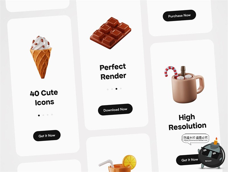 3D甜点雪糕甜品蛋糕甜甜圈马卡龙插图插画图标PNG免抠图片素材-设计猿