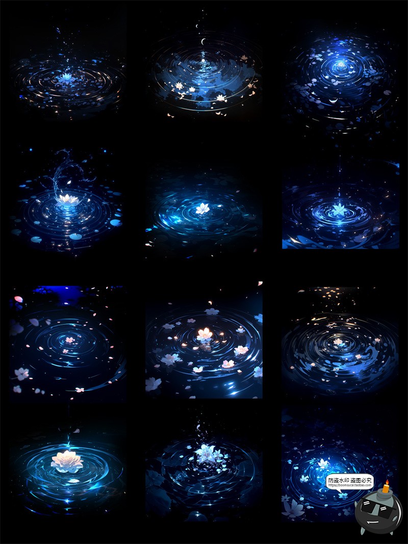梦幻唯美水面波纹涟漪高清光效花瓣水滴特效美工后期PNG免抠素材-设计猿
