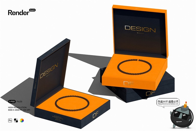 图片[1]-高级珠宝项链手链手饰首饰方形包装盒礼盒展示效果模板样机ps素材-设计猿