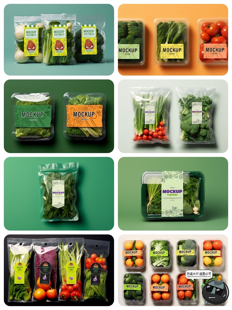 图片[1]-超市蔬菜水果生鲜包装盒标签包装袋效果图展示VI贴图PSD样机素材-设计猿