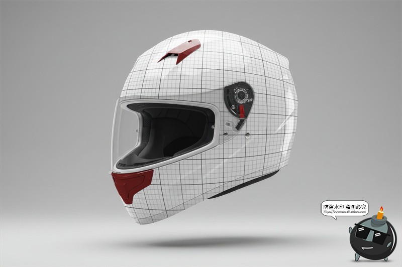 图片[1]-电动车摩托车机车自行车公路车头盔印花图案贴图PSD模板样机素材-设计猿