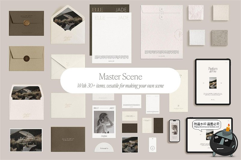图片[1]-光影信封信纸名片贺卡明信片作品展示效果图贴图样机PSD模板素材-设计猿