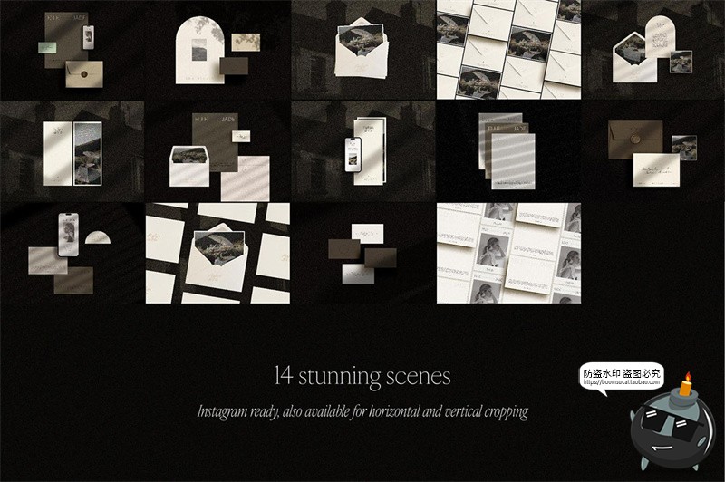 图片[2]-光影信封信纸名片贺卡明信片作品展示效果图贴图样机PSD模板素材-设计猿