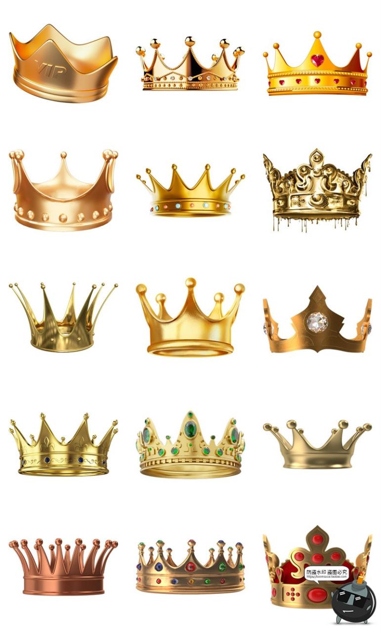 金色钻石宝石皇冠王冠海报装饰活动促销头冠手账元素PNG免抠素材-设计猿