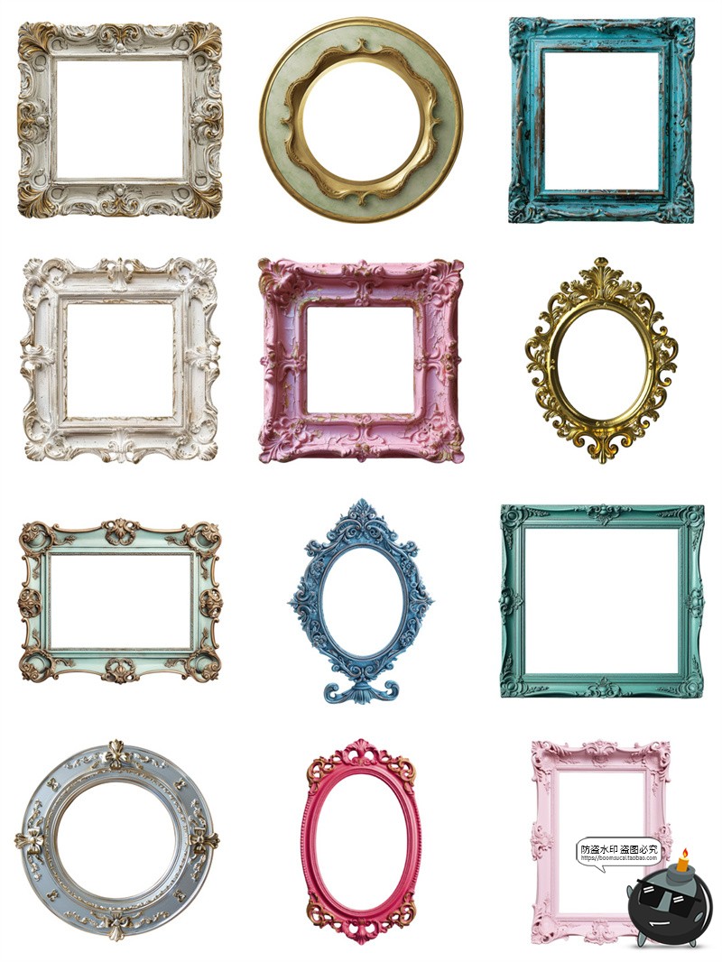 复古欧式巴洛克华丽相框画框边框装饰手账拼贴纸PNG免抠图片素材-设计猿