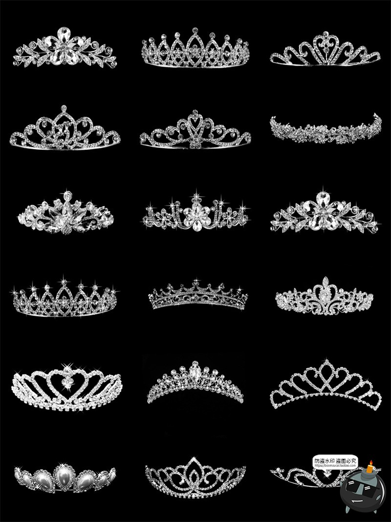梦幻婚礼头饰钻石皇冠插画头像照片装饰PNG免抠透明背景素材图片-设计猿