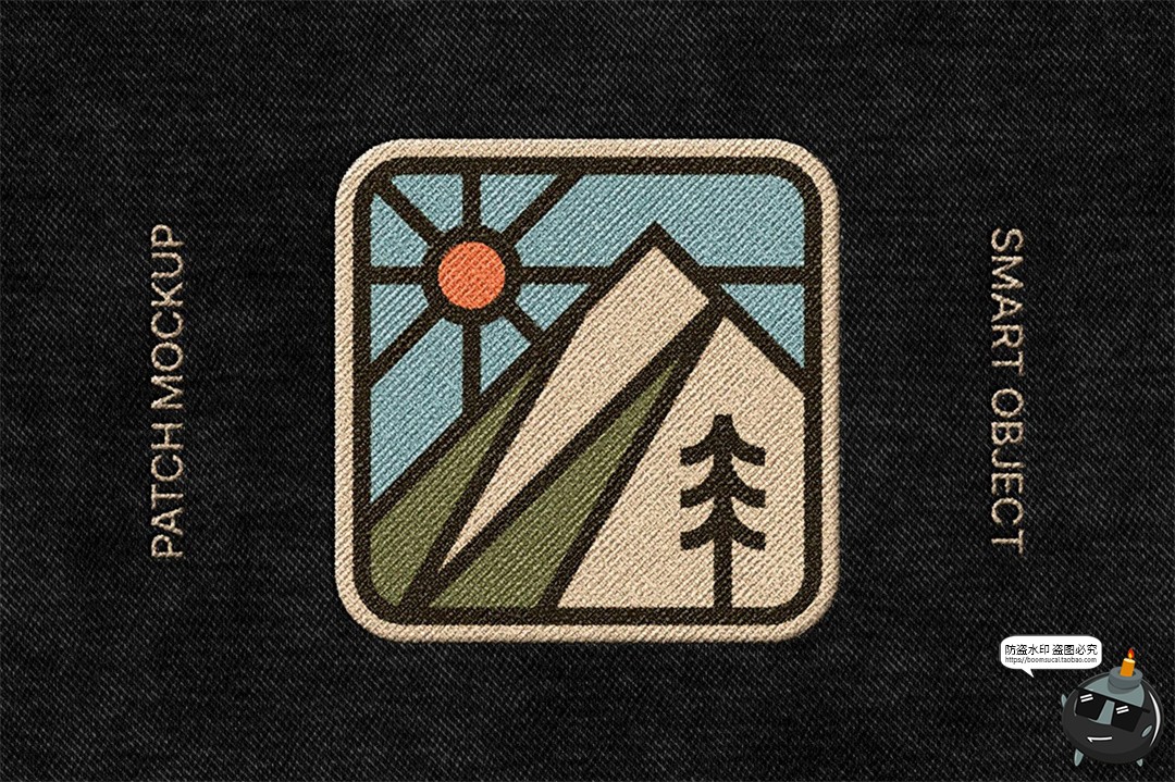 图片[1]-服装织物刺绣补丁自定义形状织唛布贴logo图案贴图PSD样机ps素材-设计猿